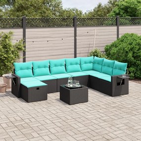 vidaXL 9 pcs conjunto de sofás p/ jardim c/ almofadões vime PE preto
