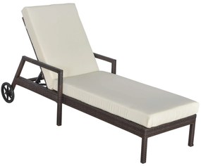 Outsunny Espreguiçadeira Vime Jardim Almofadas Acolchoadas Encosto Ajustável 5 Posições 2 Rodas 67x196x96 cm Creme Conforto