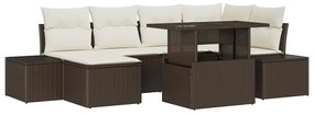 Conjunto de Sofás de Jardim 7 Peças com Almofadas em Poliratan Castanh