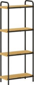 Estante de Casa de Banho de Bambu de 3 Níveis Estante de Armazenamento com 3 Prateleiras Ripas e Estrutura de Aço 41,5x21,5x106 cm Madeira e Preto
