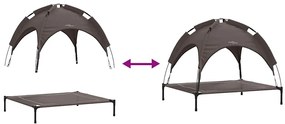 Cama Elevada para Cão da com Telhado Removível Castanho L Aço
