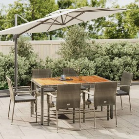 vidaXL 7 pcs conjunto de jantar p/ jardim c/ almofadões vime PE cinza
