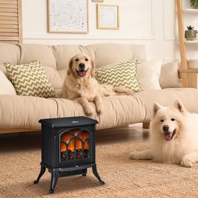Lareira Elétrica  750/1500 W Lareira Decorativa com 2 Níveis de Potência Efeito Chama Área de Cobertura 15-20 m² 37,3x23,1x44 cm Preto