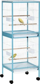 Gaiola para Pássaros com Rodas de 2 Níveis  com Bandejas Removíveis Portas Comedouros Poleiros 51,5x50x140 cm Azul