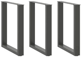 Pés para mesa de jantar em formato de U, 3 peças, antracite, 70x(72-73
