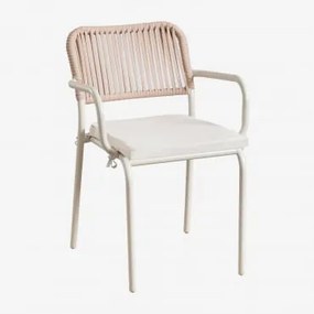 Pack De 4 Cadeiras De Jardim Empilháveis Com Apoios De Braços Em Corda Trançada Arhiza Nude Beige - Sklum