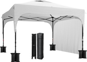 Outsunny Tenda Dobrável 3x3 m Tenda de Jardim para Exterior com Altura Ajustável 1 Parede Lateral Teto com Ventilação 4 Sacos de Areia e Bolsa de Transporte Branco | AOSOM Portugal