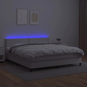 Cama box spring c/colchão/LED 180x200cm couro artificial branco