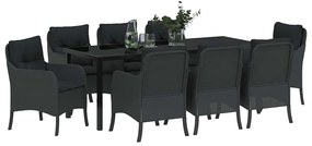 Conjunto de Jantar de Jardim com Almofadas Preto Rattan Poliéster