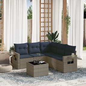 vidaXL 6 pcs conjunto sofás p/ jardim c/ almofadões vime PE cinzento