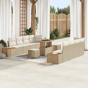 Conjunto de Sofá Jardim vidaXL de 11 Peças com Almofadas Bege de Rattan Poliéster Acácia
