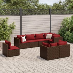 8 pcs conjunto lounge de jardim c/ almofadões vime PE castanho