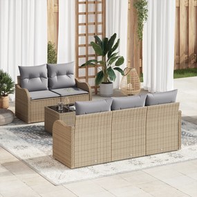 Conjunto de Sofá de Jardim vidaXL de 6 Peças com Almofadas Bege Rattan