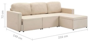 Sofá-cama modular de 3 lugares tecido creme