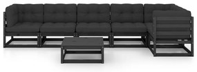 7 pcs conjunto longue de jardim c/ almofadões pinho maciço