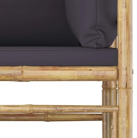 Sofá de canto para jardim com almofadões cinzento-escuro bambu