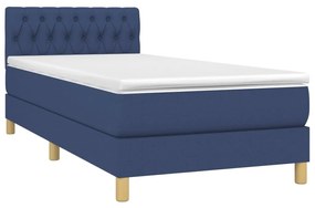 Cama box spring c/ colchão e LED 100x200 cm tecido azul