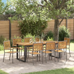 Conjunto de Jantar Jardim vidaXL 9 Peças Cinza Polyrattan Acácia