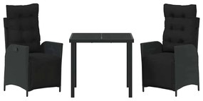 Conjunto de Jantar de Jardim de 3 Peças Preto em Rattan Sintético