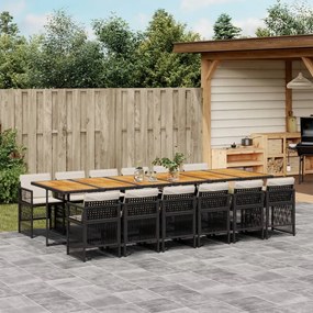 vidaXL 13 pcs conjunto de jantar p/jardim com almofadões vime PE preto