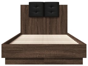Estrutura cama cabeceira/luzes LED 75x190 cm carvalho castanho