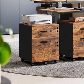 Móvel Arquivo escritório43,8 x 40 x 54,4 cm com 2 gavetas e 5 Rodas Preto e castanho-escuro