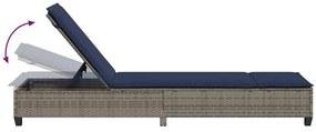 Espreguiçadeira com almofadões 55x200x25,5cm vime PE cinzento