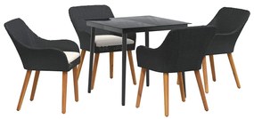 Conjunto de Jantar de Jardim com 5 Peças Pretas em Rattan Sintético