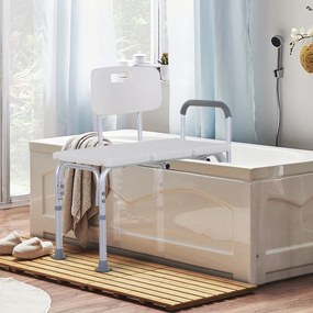 Banco de duche com encosto ergonómico, altura ajustável, pés antiderrapantes, assento amplo, carga máxima de 136 kg, 74 x 53 x 80-92 cm, branco