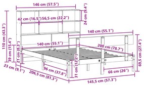 Cama com estante sem colchão 140x200 cm pinho maciço