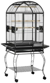 PawHut Gaiola para Pássaros Gaiola de Metal para Aves com 2 Portas Poleiros Bandeja Amovível e 4 Rodas 80x76,5x168 cm Cinza Escuro