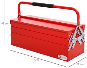 Caixa de Ferramentas de Aço Dobrável Portátil com 5 compartimentos com Alça de Transporte para Oficina Bricolagem 57x21x41cm Vermelho