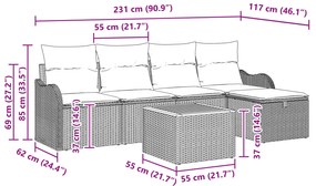 Conjunto de Sofá de Jardim vidaXL de 6 Peças com Almofadas Cinza Ratta