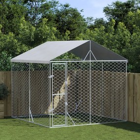 vidaXL Canil de exterior com teto 3x3x2,5 m aço galvanizado prateado