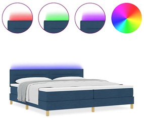 Cama Box Spring com Colchão &amp; LED Azul 200x200 cm Tecido