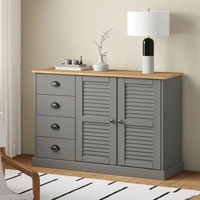 vidaXL Aparador com gavetas VIGO 113x40x75 cm pinho maciço cinzento