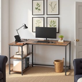 Secretária com espaço de arrumação, em L 120 x 80 x 76 cm, prateleira ajustável em altura castanha