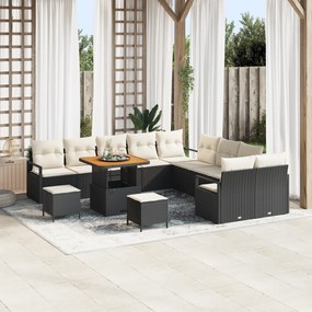 Conjunto de Sofá de Jardim vidaXL com Almofadas Preto Rattan Poliéster 13 Peças