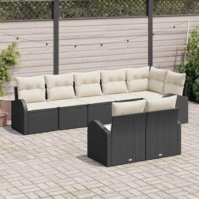 Conjunto de Sofá de Jardim de 8 Peças com Almofadas Pretas em Rattan S