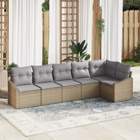 Conjunto de Jantar de Jardim de 6 Peças com Almofadas Bege em Rattan S