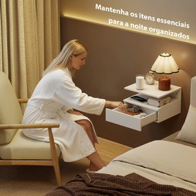 Conjunto de Mesas de Cabeceira Suspensas com Gaveta Montadas na Parede 35x32x22,5 cm Branco