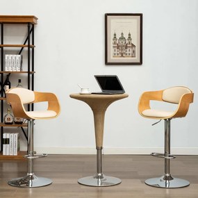 vidaXL Bancos de bar 2 pcs madeira curvada e couro artificial creme