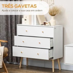Cómoda com 3 Gavetas com Pés de Madeira de Pinho para Sala de Estar Escritório 80x30x80 cm Branco e Madeira