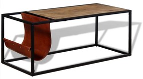 Mesa de centro c/ suporte de revistas pele genuína 110x50x45 cm