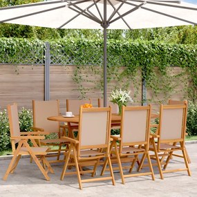 vidaXL Cadeiras jardim reclin. 8 pcs tecido/madeira maciça