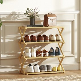 Sapateira Estreita de Bambu Dobrável de 4 Níveis para Entrada Corredor Quarto 60x29x67 cm Madeira