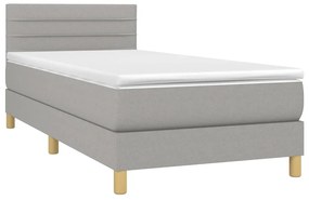 Cama box spring c/ colchão e LED 80x200 cm tecido cinza-claro