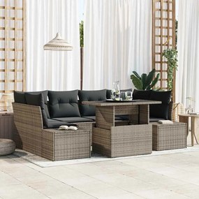 vidaXL Conjunto de Sofá de Jardim de 7 Peças com Almofadas Cinza de Rattan de Poliéster