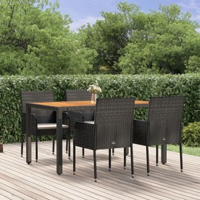 vidaXL 5 pcs conjunto de jantar p/ jardim c/ almofadões vime PE preto
