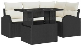 Conjunto de Sofá de Jardim de 5 Peças com Almofadas Rattan Preto